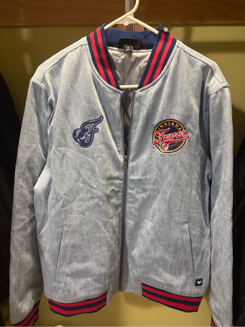 Indiana Fever Light Blue Bomber Jacket with Red & Navy Trim